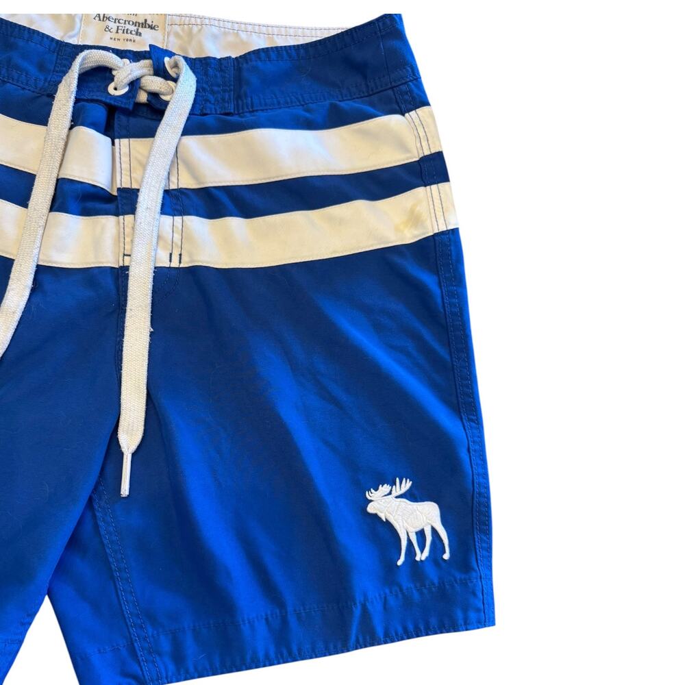Y2K Abercrombie & Fitch Blue Stripe Board Shorts Swim Trunks Preppy Mens L - Picture 2 of 8
